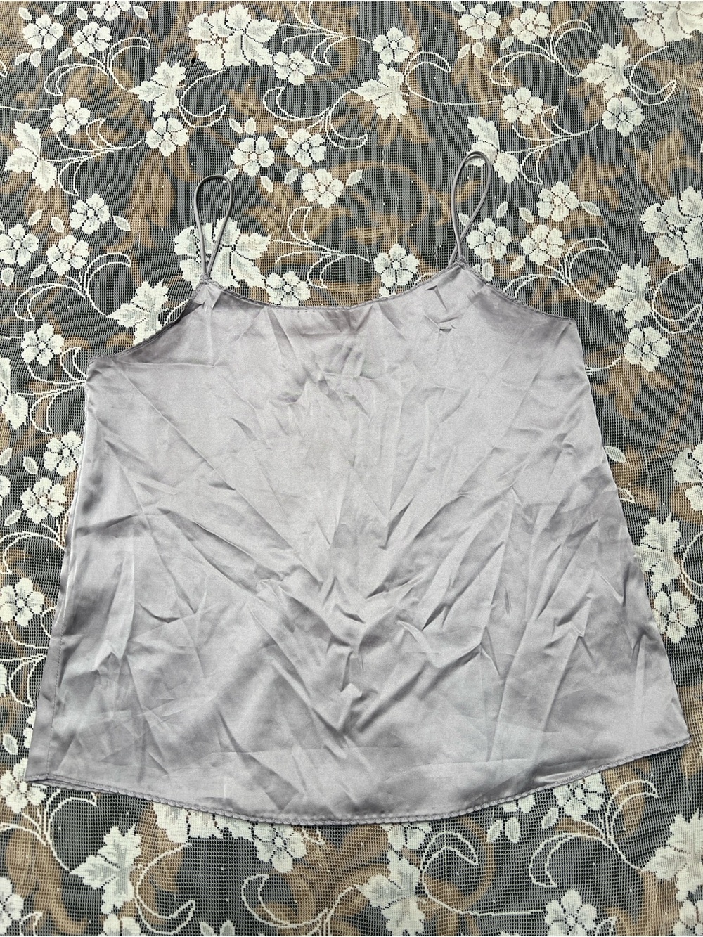 Silky Spaghetti Strap Cami Top in Light Pastel Lavender Gray